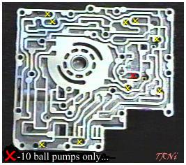 86-90 AXOD Checkball locations. (Pump Side)